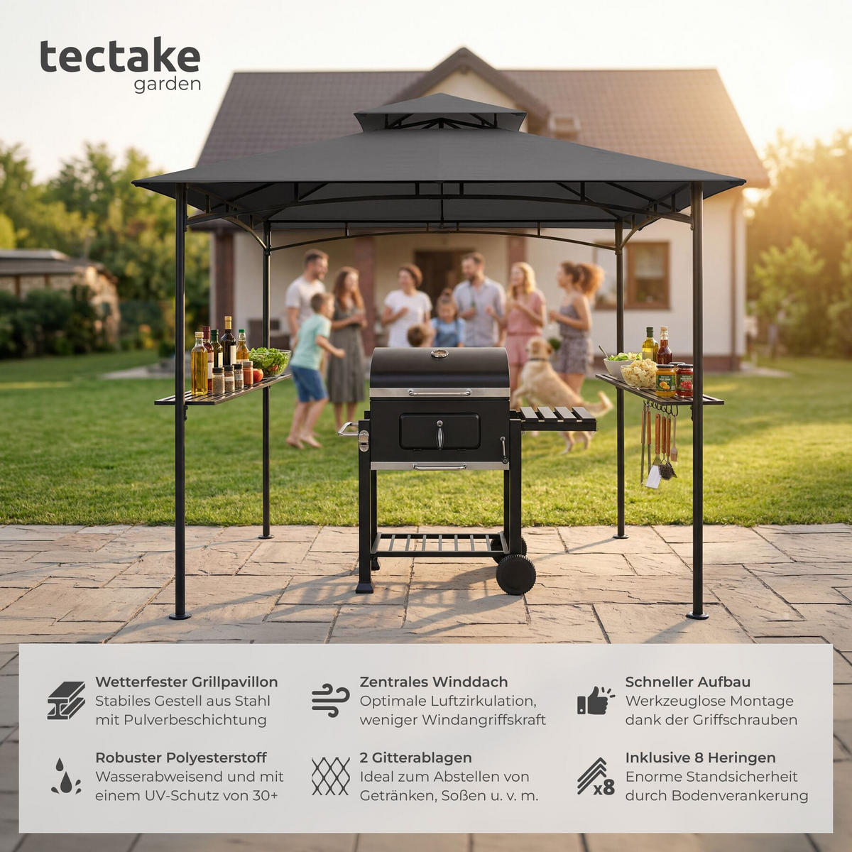 GRILLPAVILLON Maracaibo, 240 x 150 x 250 cm, anthrazit - Anthrazit, Kunststoff (150/250/240cm) - tectake