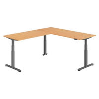 ECKSCHREIBTISCH elektrisch höhenverstellbar L-Form 240/200/74 cm in Buchefarben/Graphitfarben - Buchefarben/Graphitfarben, Holzwerkstoff (240/200/74cm) - bümö
