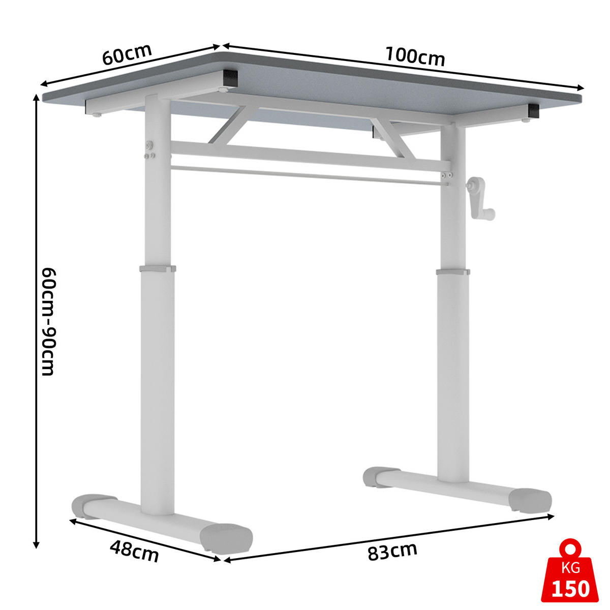 SCHREIBTISCH Grau 100/60/90 cm höhenverstellbar manuell - Grau, Metall (60/100/90cm) - PANGIVO