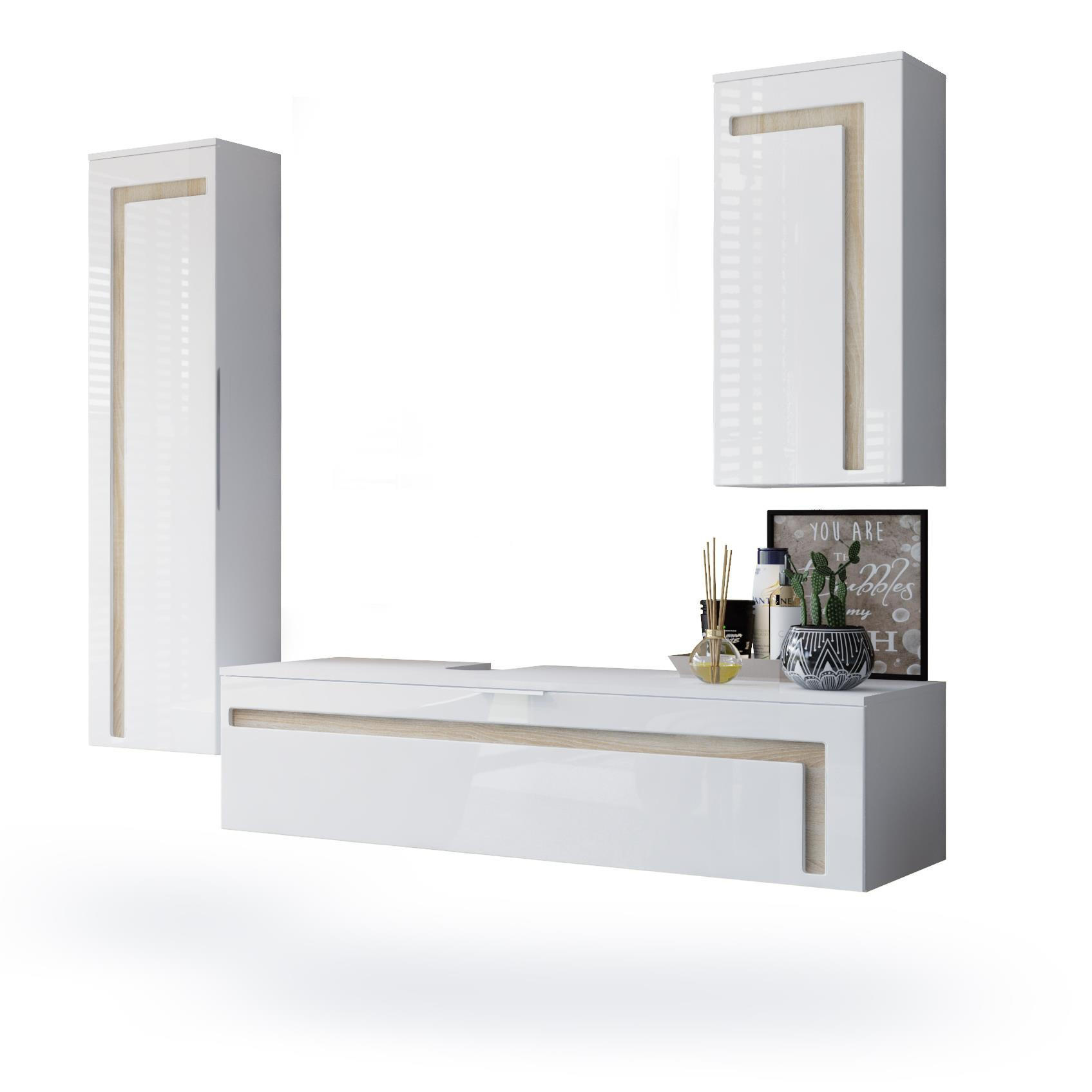 BADMÖBELSET Aloha Absetzungen in Eiche sägerau - Eiche San Remo, Holzwerkstoff (210/185/51cm) - Vladon