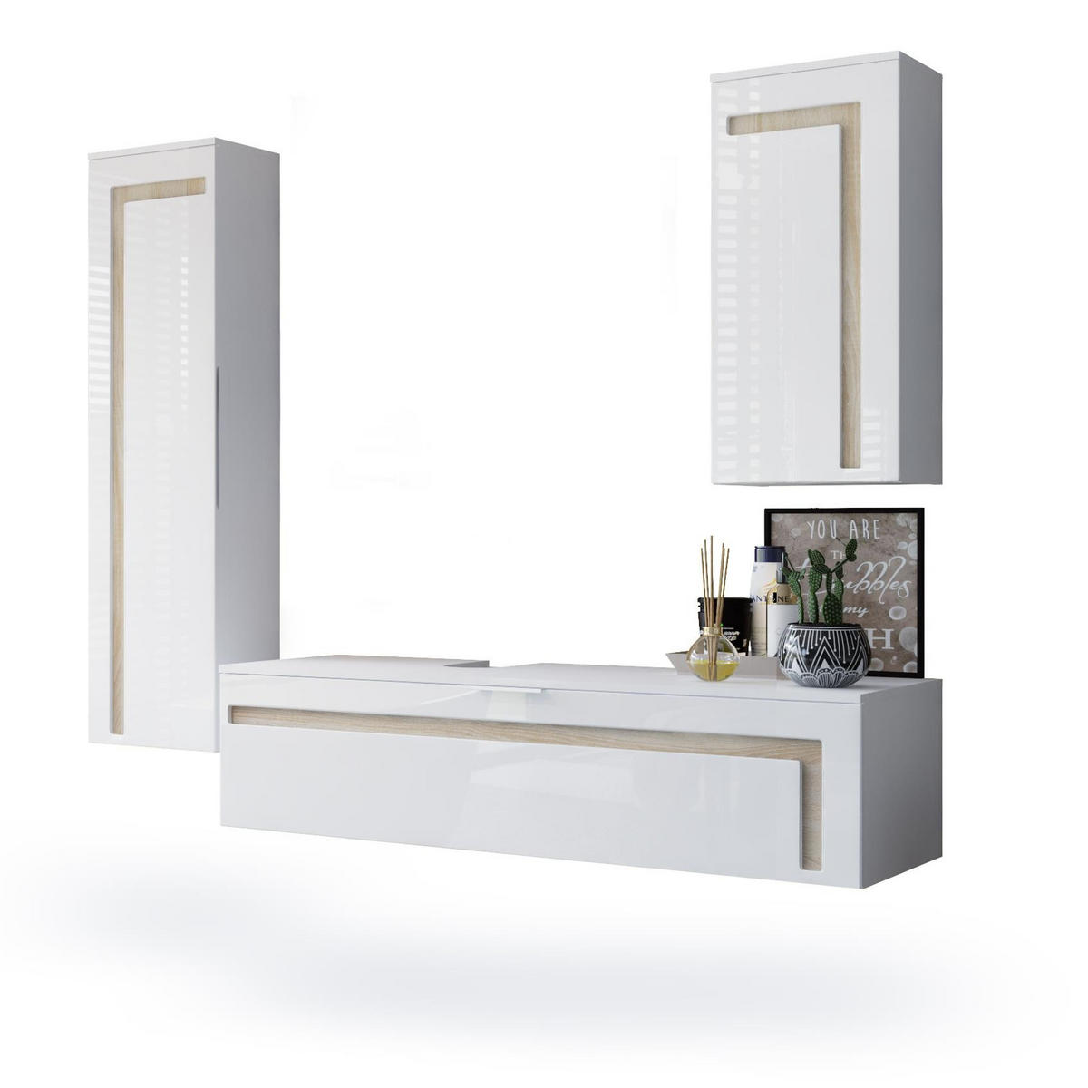 BADMÖBELSET Aloha Absetzungen in Eiche sägerau - Eiche San Remo, Holzwerkstoff (210/185/51cm) - Vladon