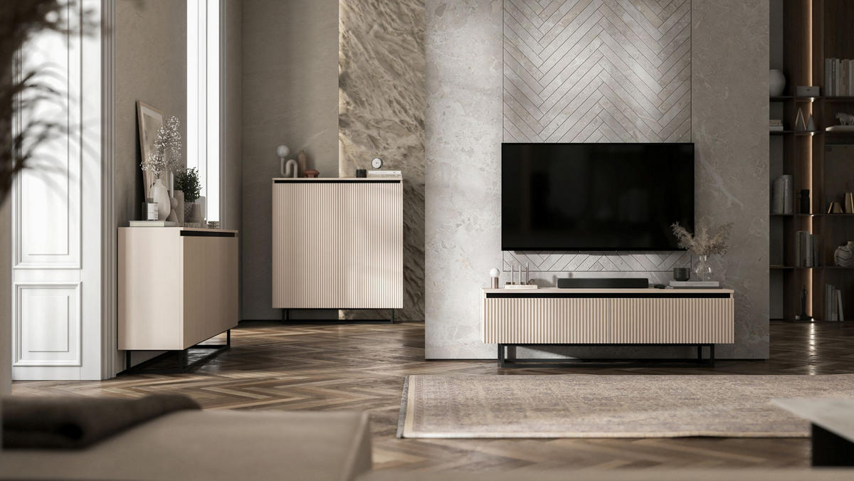 TV-SCHRANK Selene Kachmir Matt mit Metallrahmen 140 cm - Kaschmir/Schwarz, Holzwerkstoff/Metall (140/44/35cm) - Meble Lindner