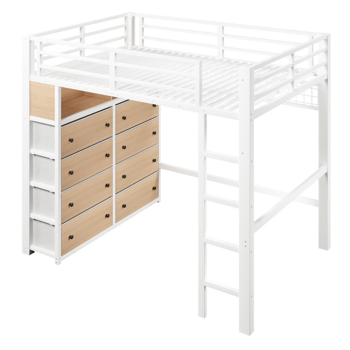 HOCHBETT mit 8 Schubladen 140x200 cm Metall Weiß 3-tlg. - Weiß, Metall (140/200cm) - Meubliv