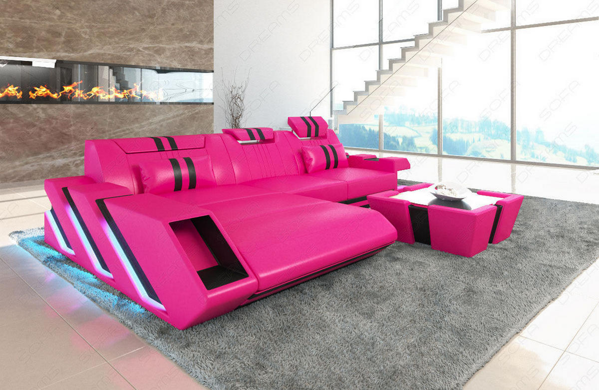 ECKSOFA Apollonia L - Pink, Leder (295/190cm) - Sofa Dreams