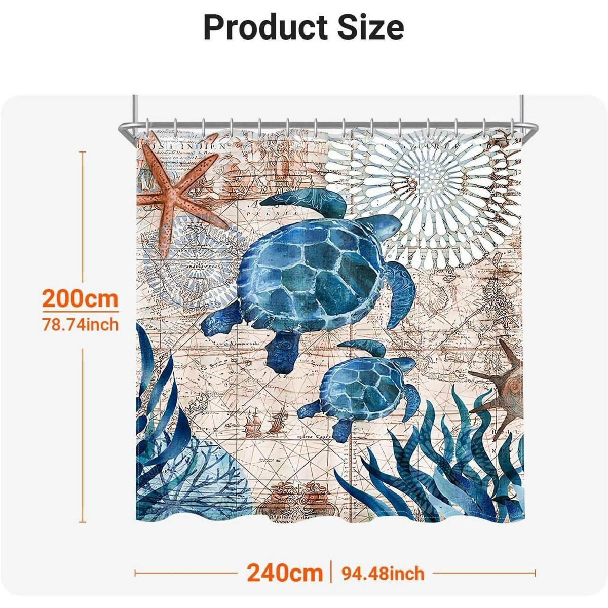 DUSCHVORHANG Meeresschildkröte 240 x 200 cm - Multicolor, Textil (240/200cm)
