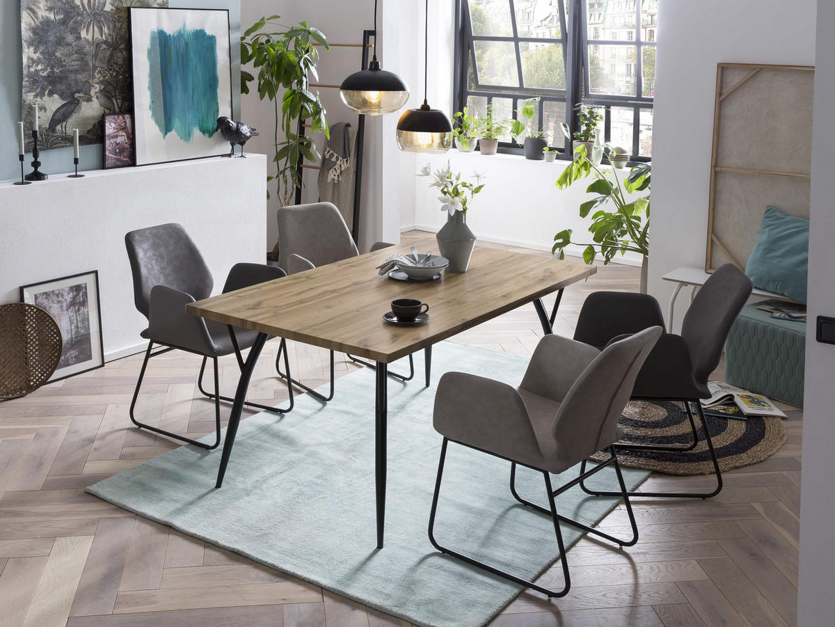 ESSZIMMERTISCH LEVI - 150x90 cm - MDF mit Eiche-Dekor, Beine Metall - Naturfarben, Metall (90/150/77cm) - TPFLiving