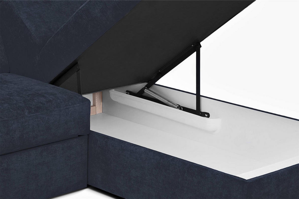 SCHLAFECKSOFA RATLO rechts 4/5-Sitzer mit Bettkasten, blau - Blau/Silberfarben, Textil (270/190cm) - KONSIMO®