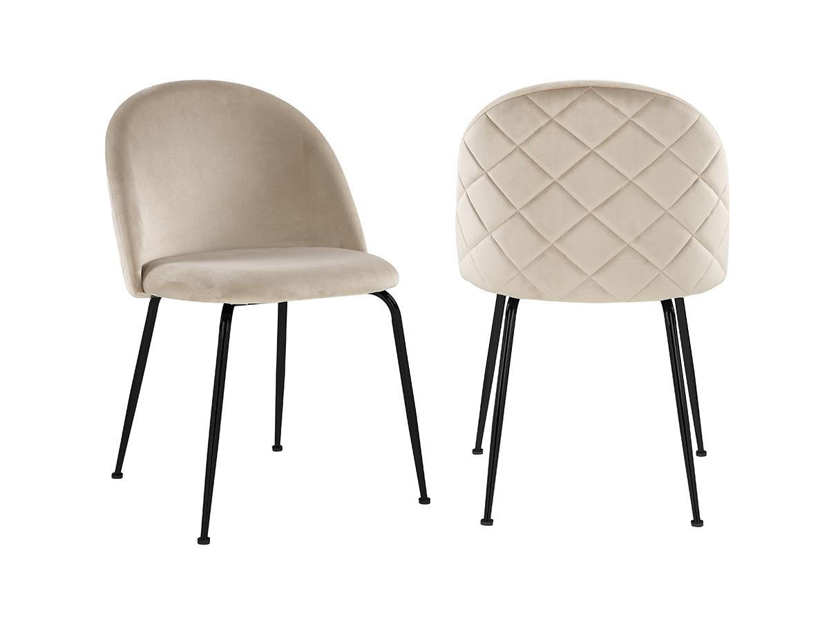 STUHL 2er-Set - Samt & Schwarzer Edelstahl - Beige - MELBOURNE - Beige, Textil (55/77/50cm) - Vente-Unique