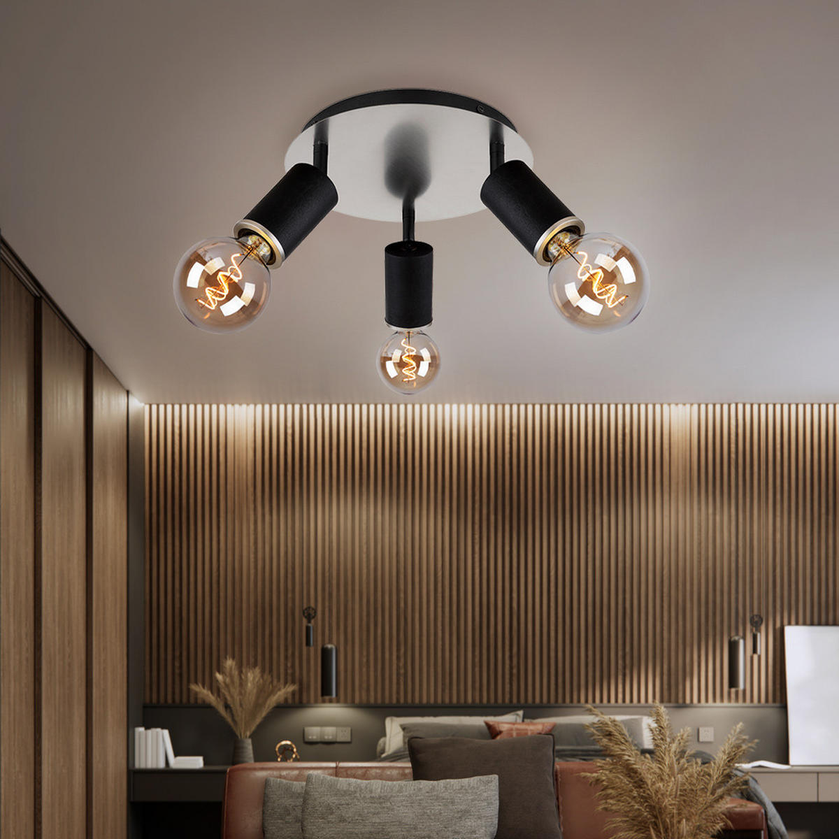 DECKENLEUCHTE Schwarz bewegliche Spots - Schwarz, Holz (28/28/18cm) - Globo Lighting