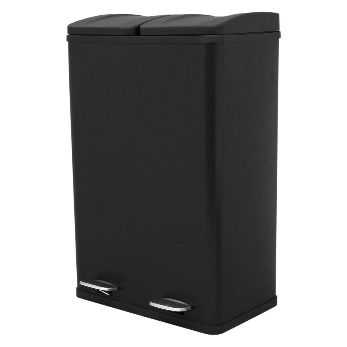TRETMÜLLEIMER 60l Doppel Abfalleimer - Schwarz - Schwarz, Metall (47/1/36cm) - Monstershop