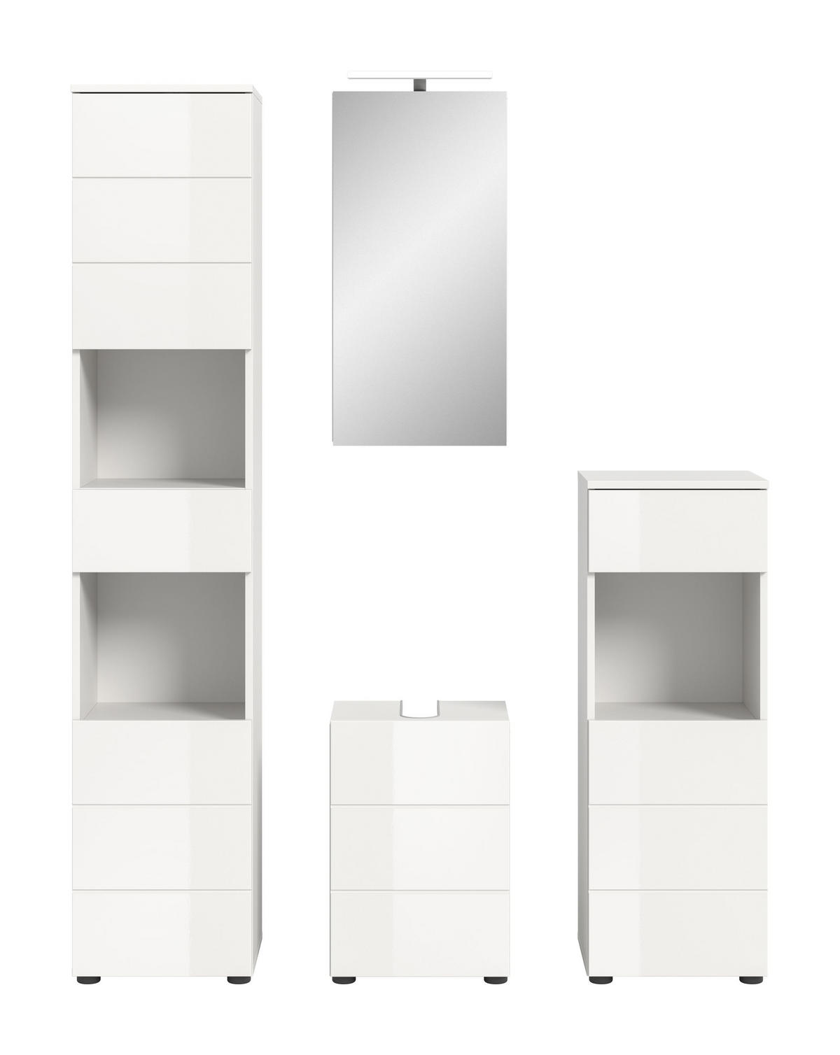 BADKOMBINATION Vira Bad in weiß Melamin und weiß hochglanz B/H/T: 144x190x34 cm - Weiß, Holz (144/190/34cm)