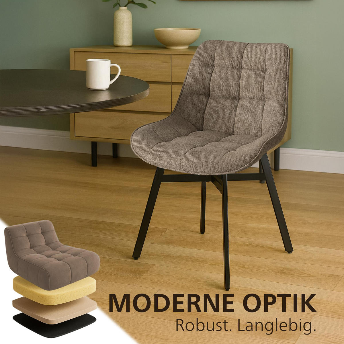 ESSZIMMERSTUHL Stoff Taupe - Taupe/Schwarz, Textil/Metall (54/83/61cm) - CLP