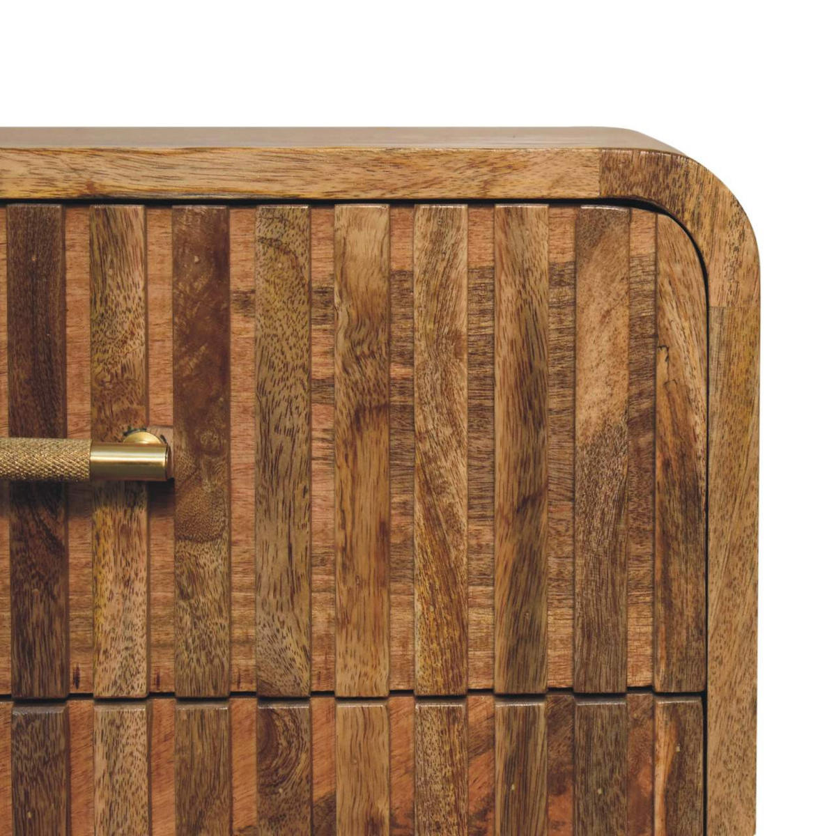 NACHTTISCH T-Bar Riffel, beige - Beige/Messingfarben, Mangoholz/Holz (35/65/45cm) - Artisan Furniture