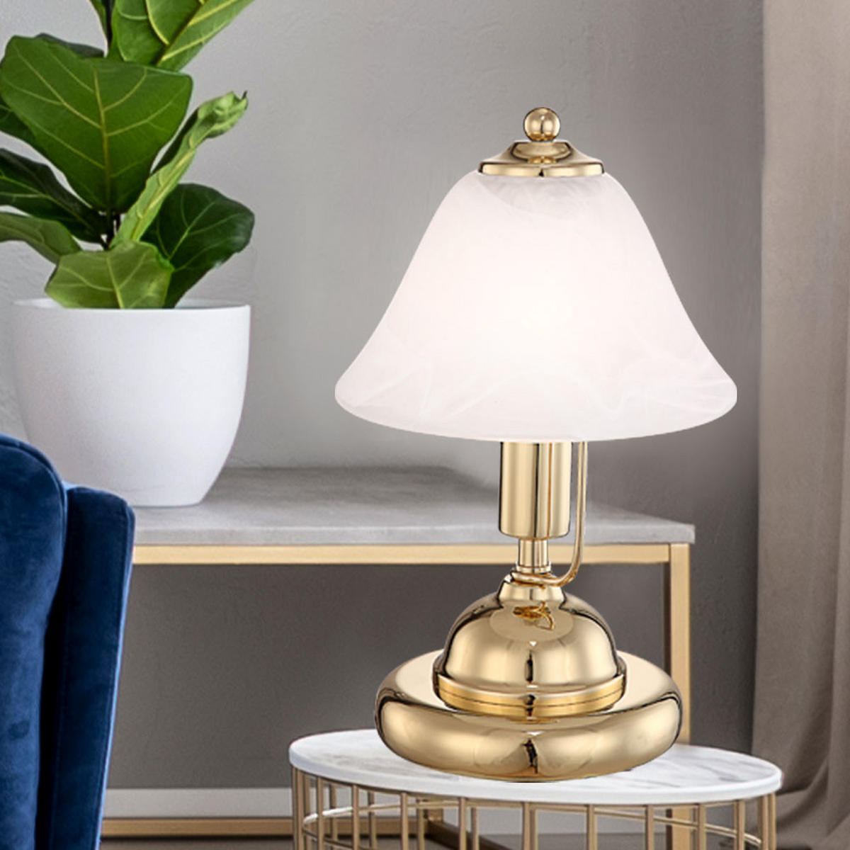 LED TISCHLEUCHTE Messing ANTIK - Messingfarben, Glas (17/17/27cm) - Globo Lighting