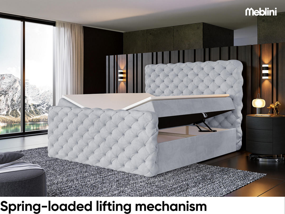 BOXBETT Duke - Hellgrau/Schwarz, Holzwerkstoff/Textil (120/200cm) - Meblini