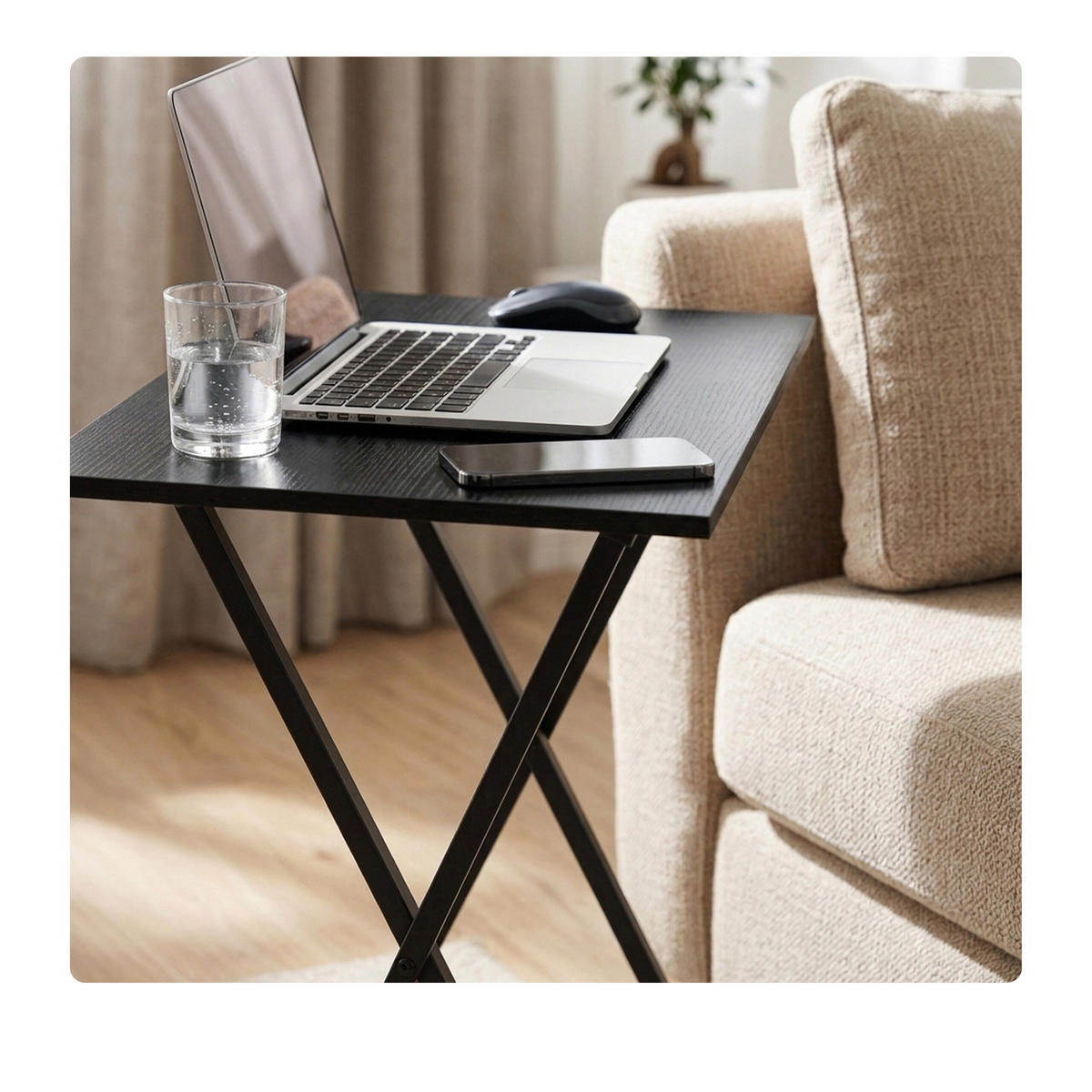 SIDOBORD Svart fällbart 66,5x48x36 cm - Svart, Träbaserade material/Metall (36/48/66.5cm) - Relaxdays