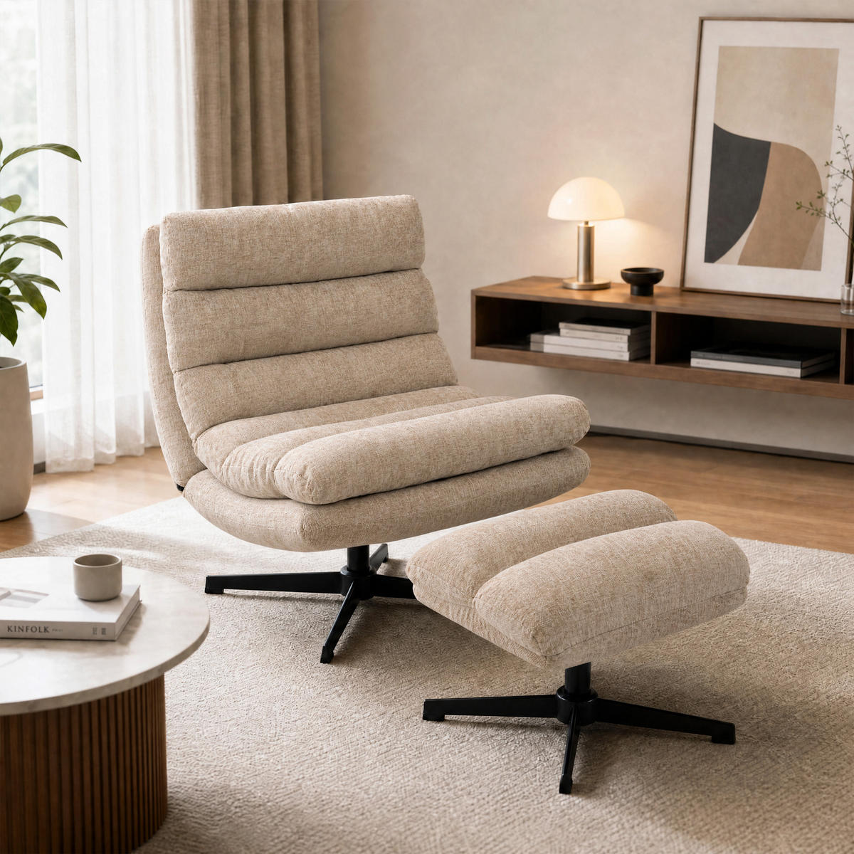 LOUNGESESSEL-MIT-FUSSHOCKER 2er Set Polyester Braun - Schwarz/Braun, Textil/Metall (79/88/94cm) - HOMCOM