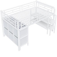 HOCHBETT 90/200 cm DE-01487, in Weiß, mit breiter Treppe, Schubladen und Regalen - Weiß, Metall (90/200cm) - ComfortXL