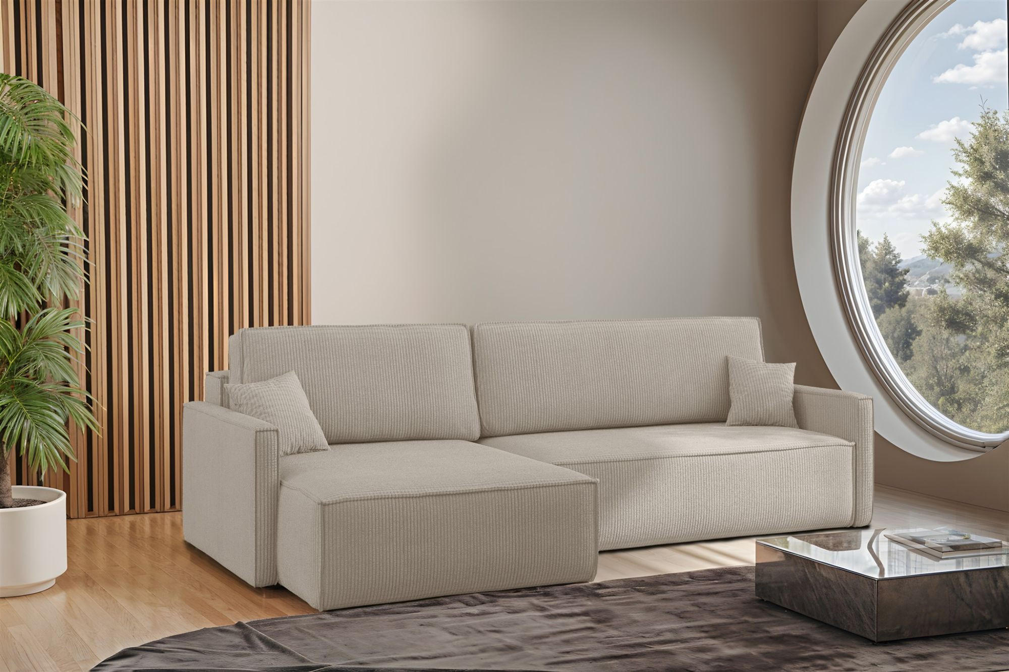 ECKSOFA Louis Scala - Beige, Holzwerkstoff/Textil (250/142cm) - Fun Möbel