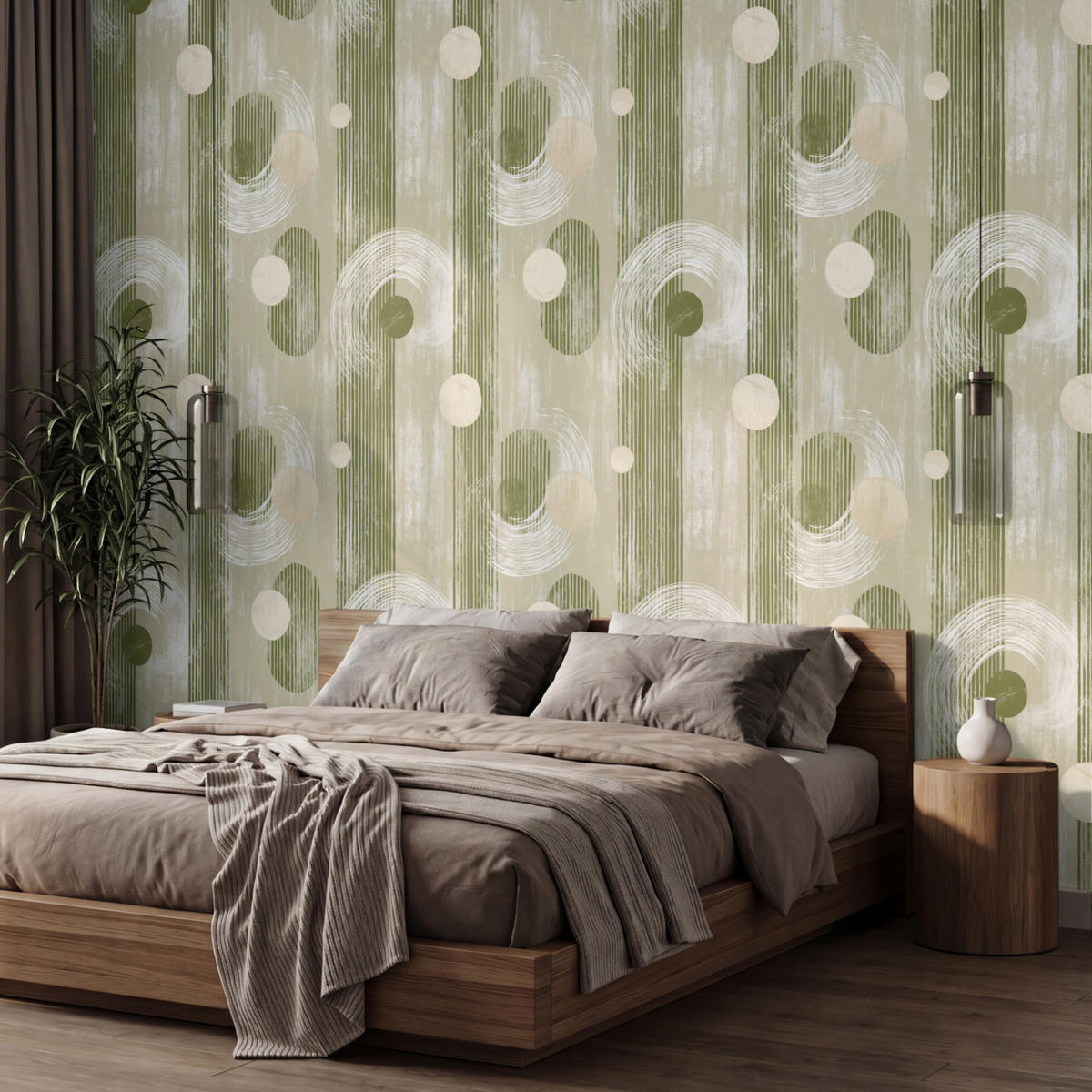TAPETE - Künstlerisch - Modern - Grün - 400x260 cm - Olivgrün, Papier (400/260cm) - OnlyWow