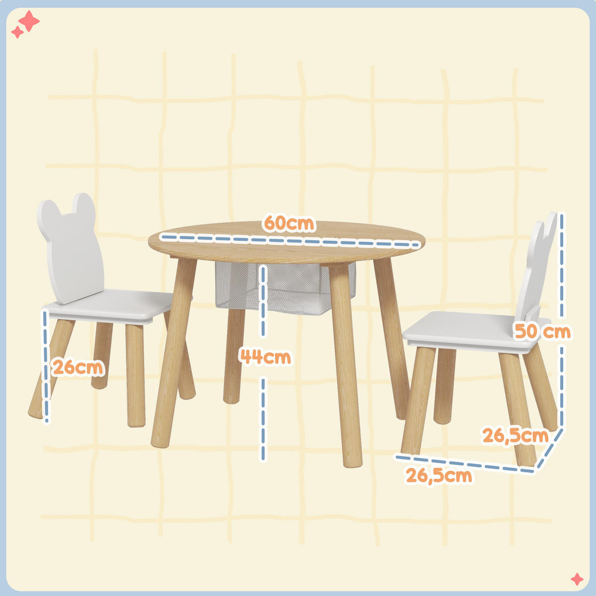 KINDERSITZGRUPPE DE-17517 Naturholz/Weiß - Naturfarben, Holzwerkstoff (60/44/60cm) - ComfortXL