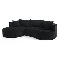 3-SITZER ECKSOFA Cord Schwarz mit Getränkehaltern und Kissen - Schwarz, Textil (264/168cm) - WISHDOR
