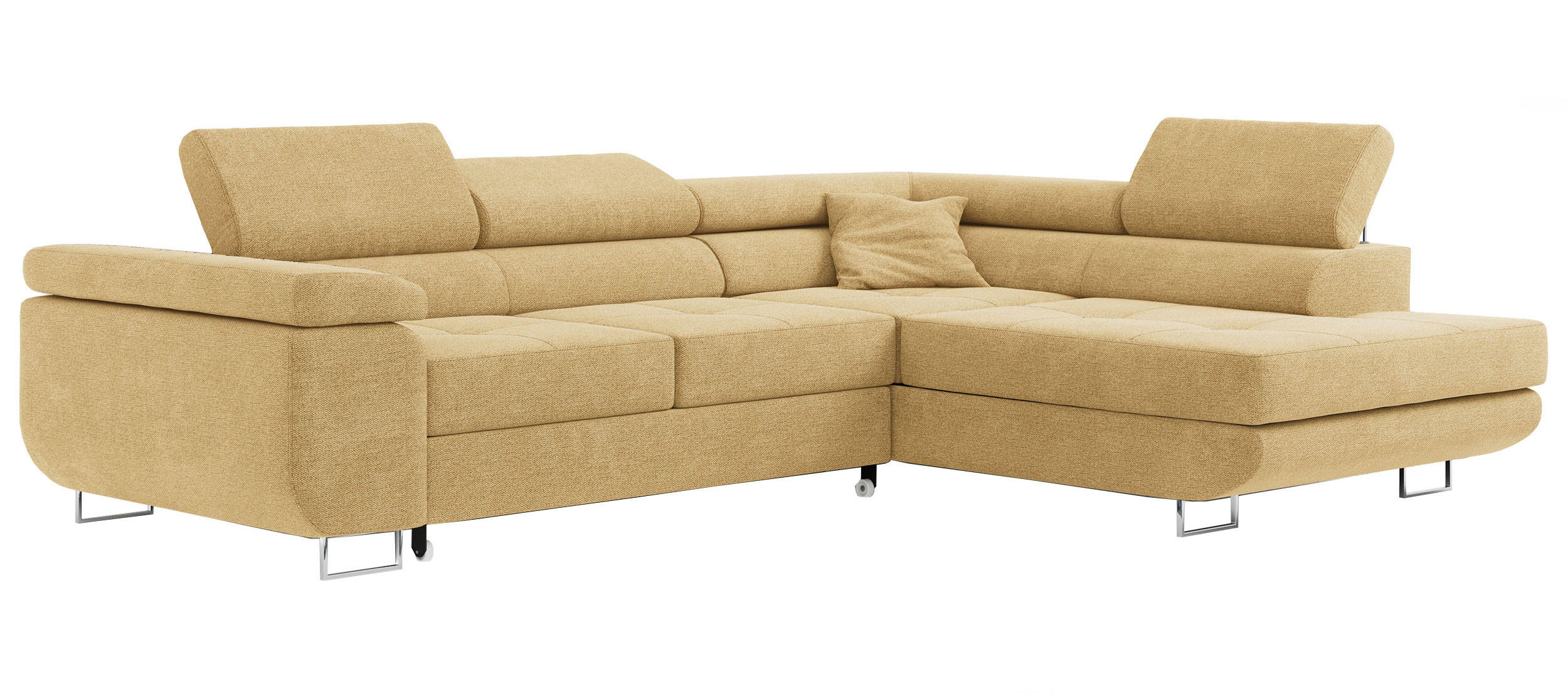 ROHOVÁ SEDAČKA GUSTAW L - Žlutý Strukturovaná látka - Pravá Strana - stříbrná/žlutá, kov/textil (205/275cm) - MKS