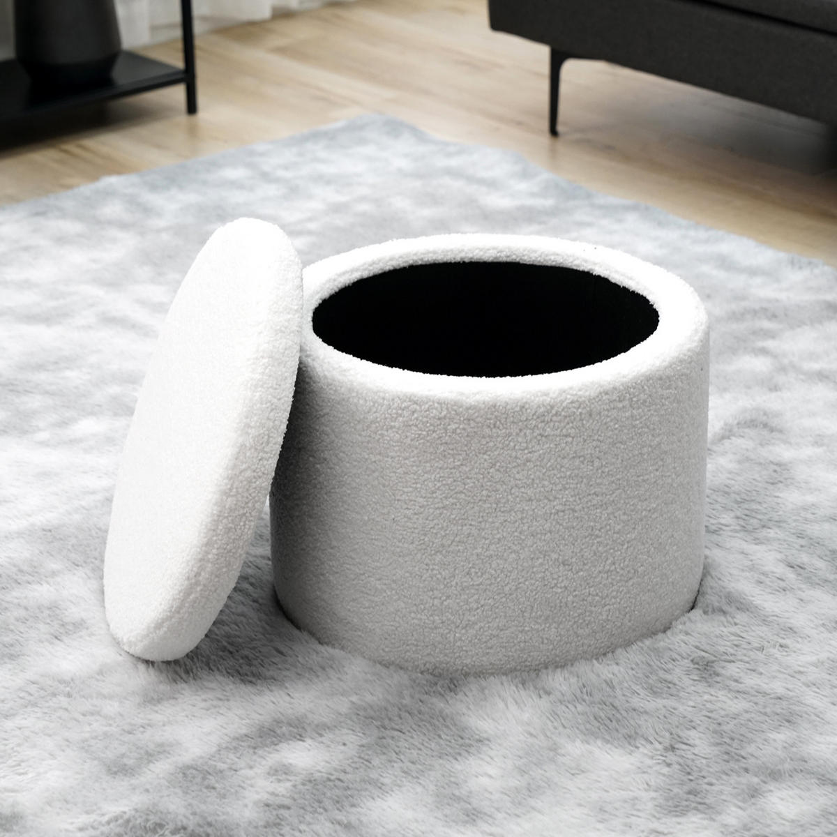 HOCKER AMBER Teddy Weiß - Weiß, Textil (44/35/44cm) - SVITA