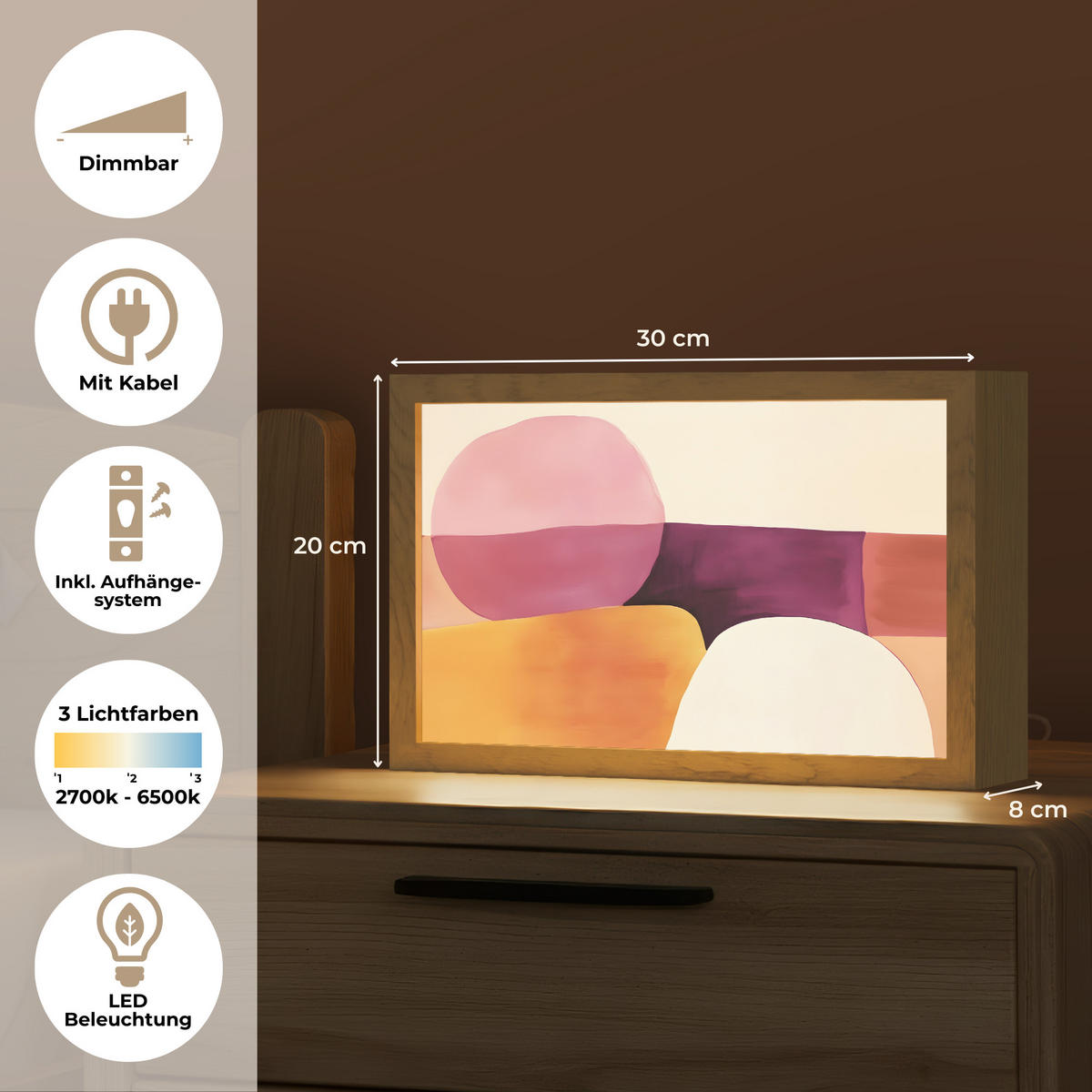 NÁSTĚNNÁ LAMPA Tvary - abstraktní - barevné 30x20 cm - růžová, kompozitní dřevo (30/20/8cm) - OnlyWow