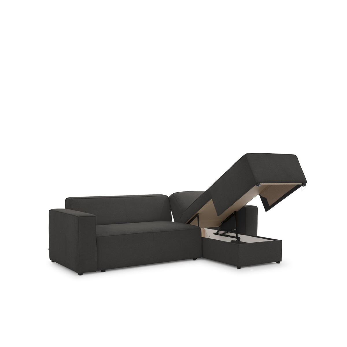 ECKSOFA Schlafsofa Waldo In Stoff Poso - Schwarz, Holzwerkstoff/Textil (260/173cm) - Fun Möbel