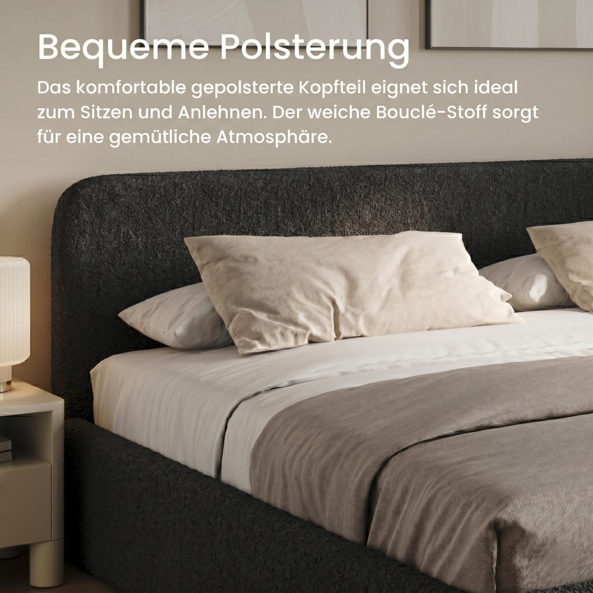 POLSTERBETT 120x200 cm Kaltschaummatratze H3 Bouclé Schwarz - Schwarz, Textil (120/200cm) - Home Collective