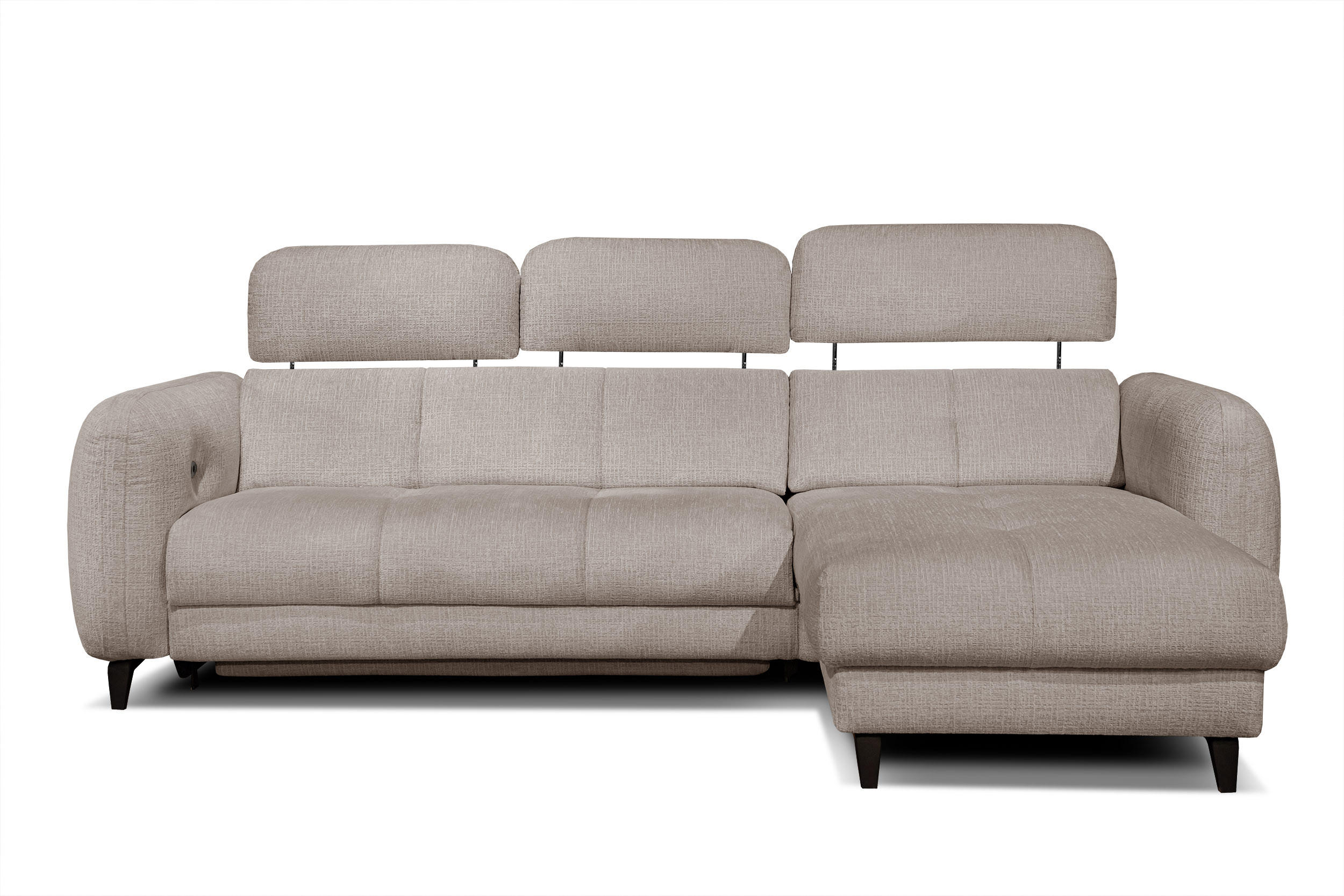 ECKSOFA SVEN 3-Sitzer, 1 Relax XL, verstellbare Kopfstützen, beige - Beige/Schwarz, Holzwerkstoff/Textil (256/163cm) - Courtois Laville