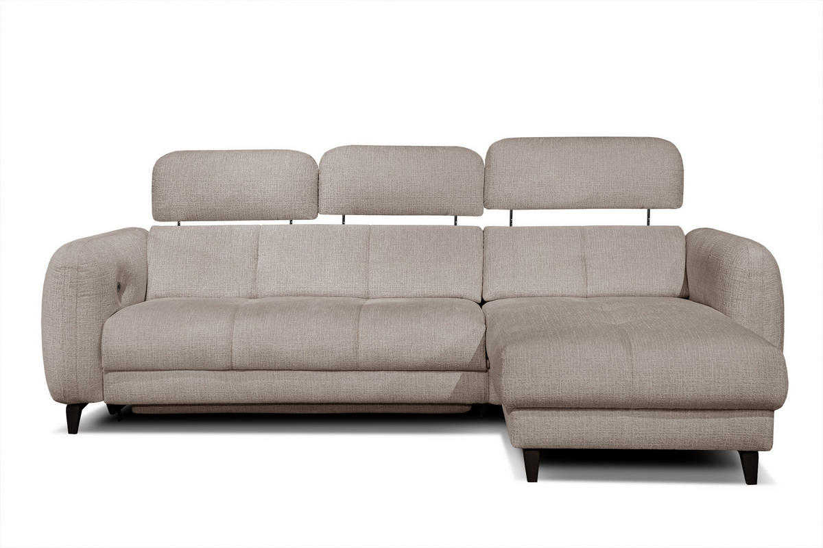 ECKSOFA SVEN 3-Sitzer, 1 Relax XL, verstellbare Kopfstützen, beige - Beige/Schwarz, Holzwerkstoff/Textil (256/163cm) - Courtois Laville
