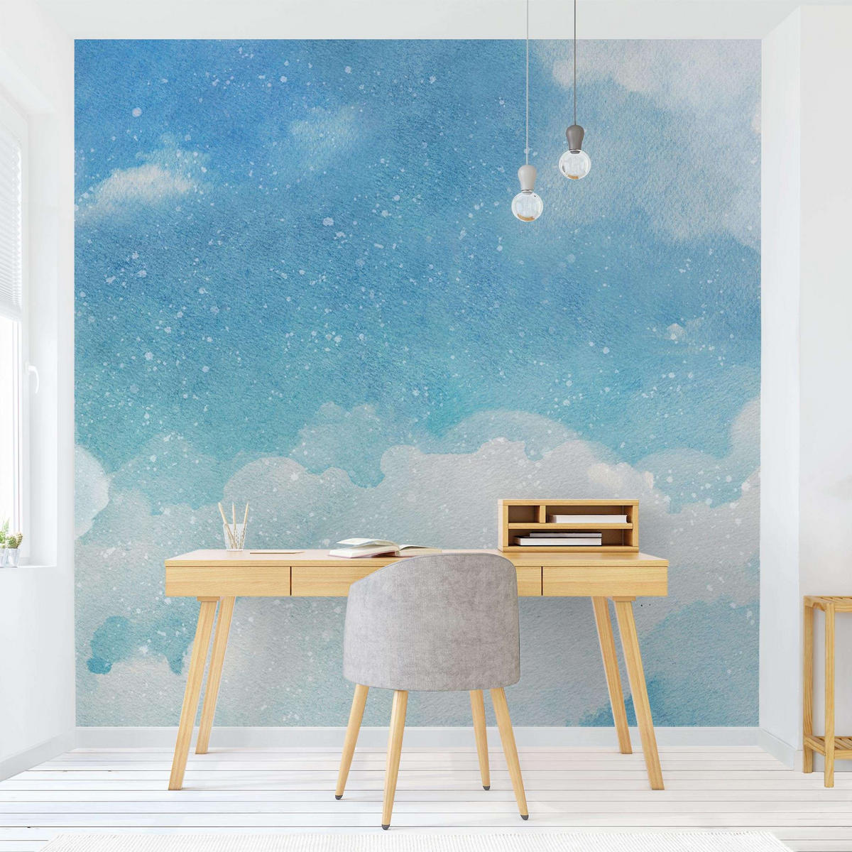 FOTOTAPETE Wolken Wasserfarben 288/288 cm - Blau, Papier (288/288cm) - Bilderwelten