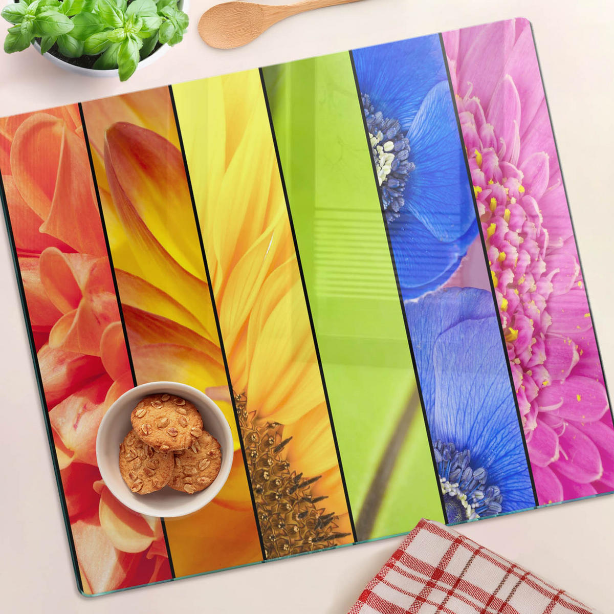 GLASPLATTE 60x52 cm Bunte Blumen - Multicolor, Glas (60/0.4/52cm) - TULUP