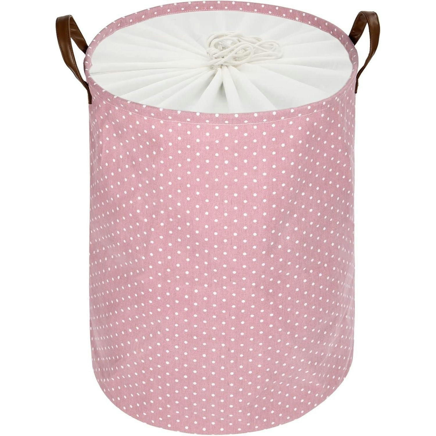 WÄSCHEKORB mit Tunnelzug 61 cm Rosa Tupfen - Rosa, Textil (40.5/61/40.5cm)