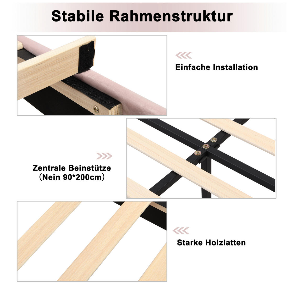POLSTERBETT 90/200 cm mit verstellbarem Kopfteil, muschelförmigem Samtbezug und Lattenrost, Rosa - Rosa, Textil (90/200cm) - Redom