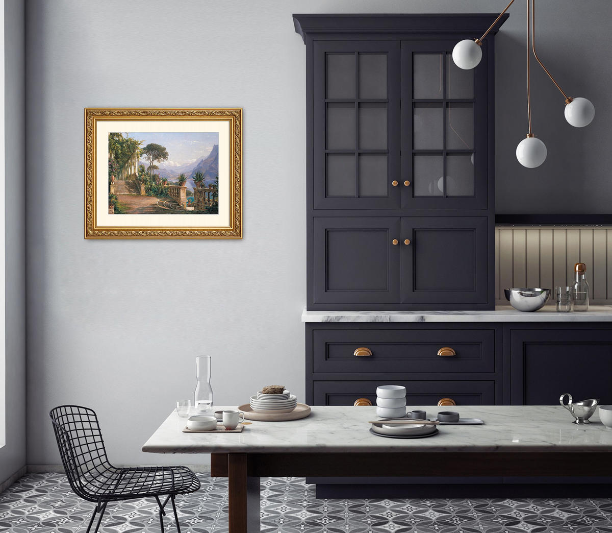 BILD gerahmt 63x53 cm Carl Frederic Aagaard "Lodge on Lake Como" - Gelb, Holz (63/53cm) - artissimo