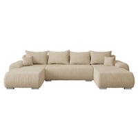 WOHNLANDSCHAFT Ubo U Cord - Beige/Silberfarben, Holz/Kunststoff (366/81/187cm) - MIRJAN24