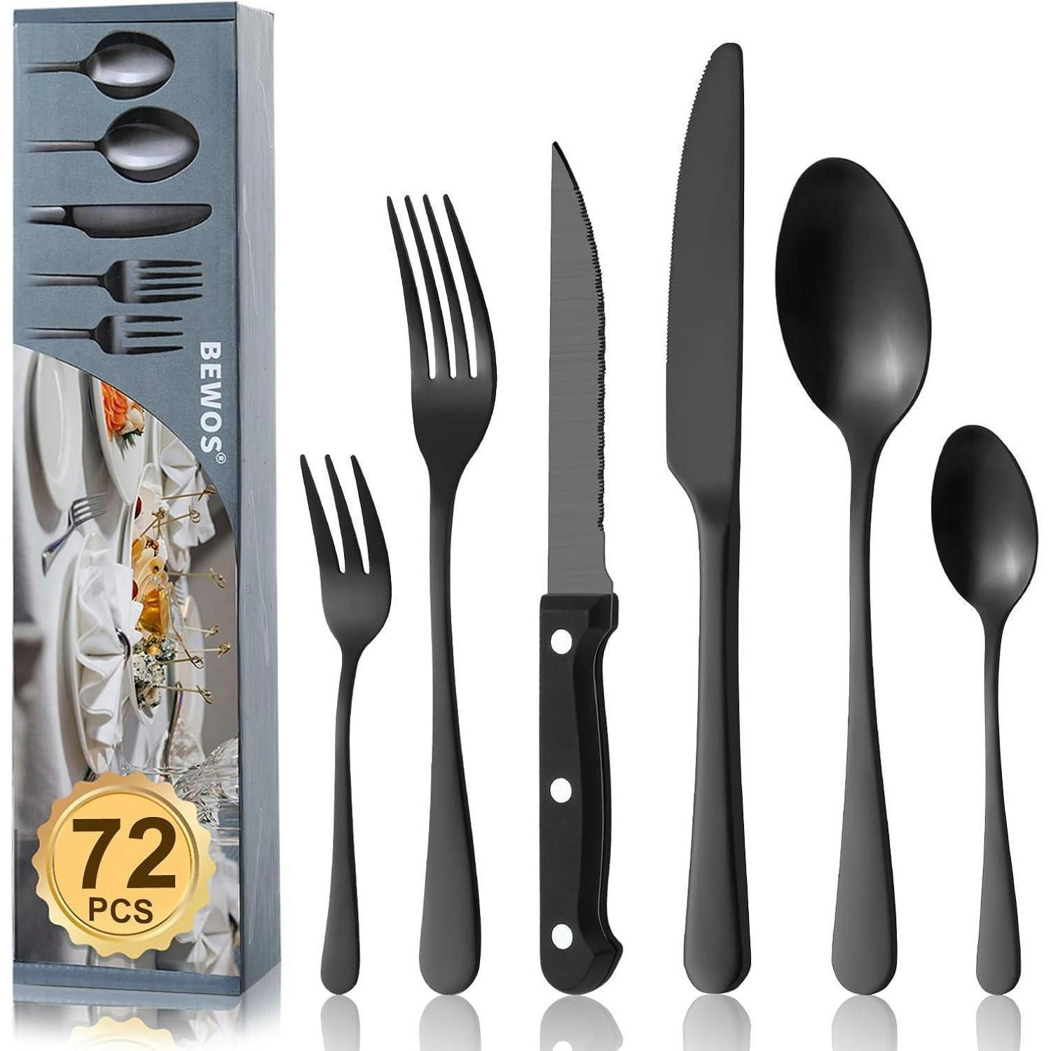 BESTECKSET 72-teilig Schwarz für 12 Personen - Schwarz, Metall
