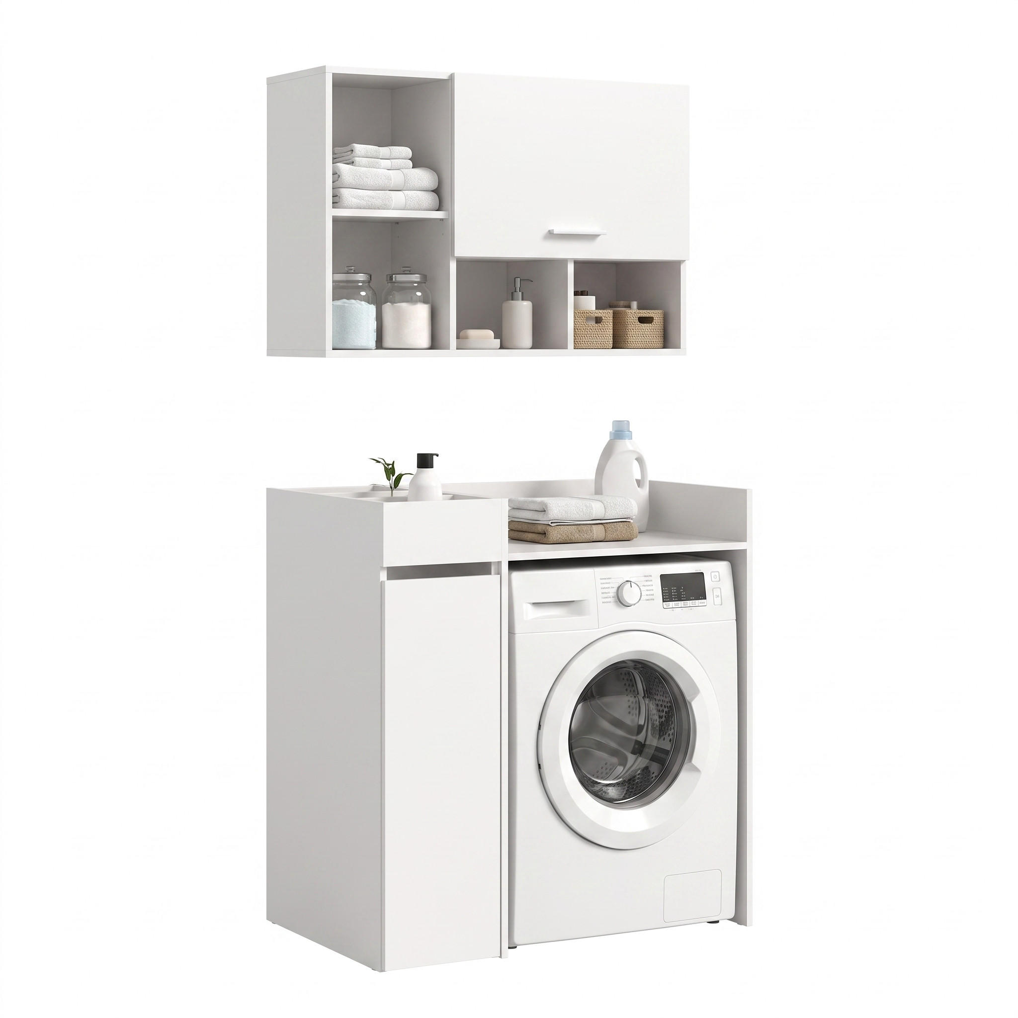WASCHMASCHINENUMBAU 3tlg. Set Mixx Bad in weiß Nachbildung - modernes Design - B/H/T: 95x195x60 cm - Weiß, Holzwerkstoff (95/195/60cm) - Homes & Jones