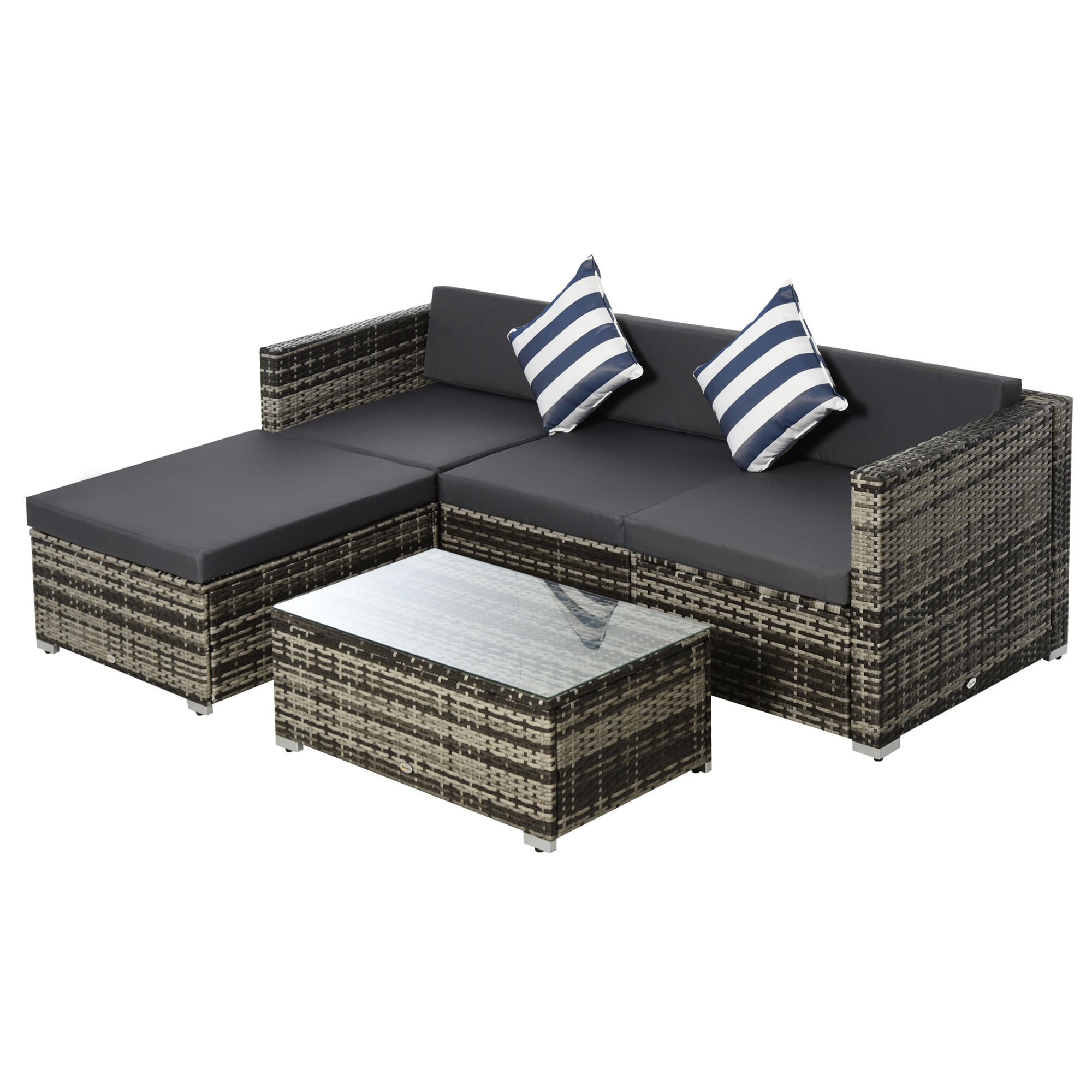 GARTENMÖBEL Set, Metall, PE-Rattan, Grau - Grau, Metall - Outsunny