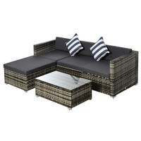 GARTENMÖBEL Set, Metall, PE-Rattan, Grau - Grau, Metall - Outsunny