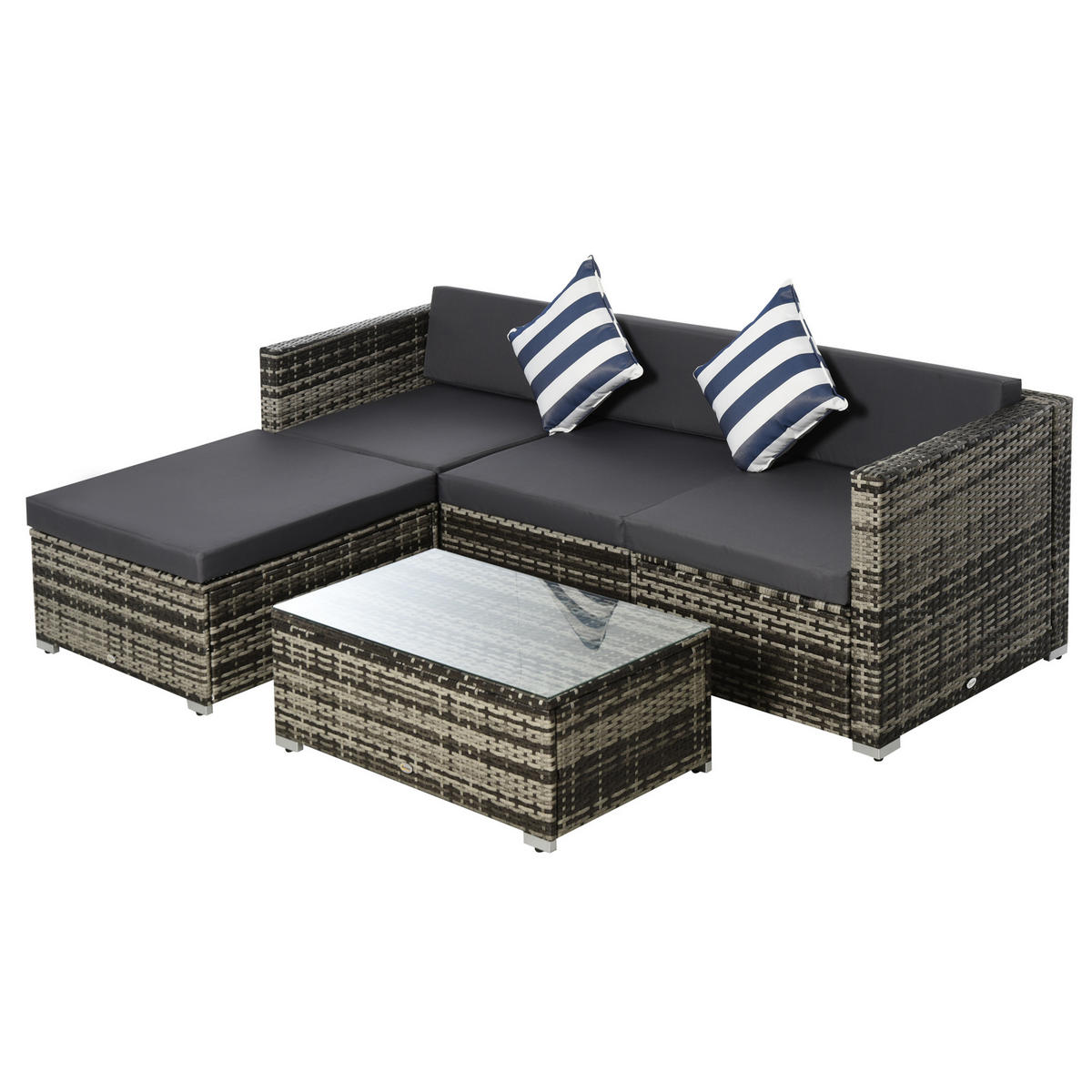 GARTENMÖBEL Set, Metall, PE-Rattan, Grau - Grau, Metall - Outsunny