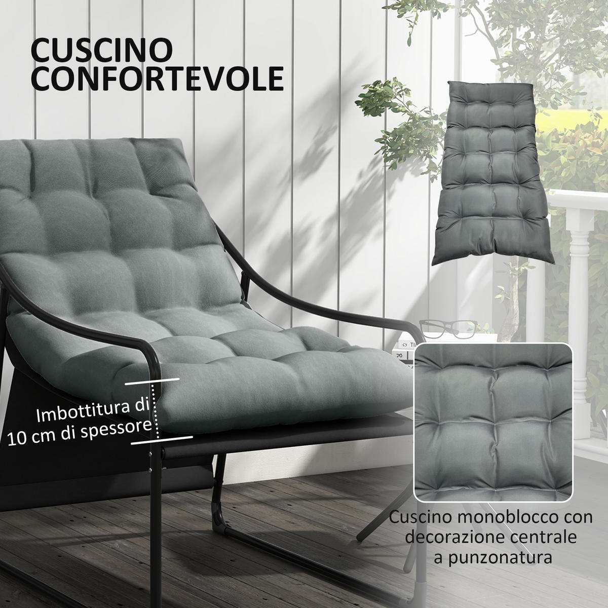 GARTENSTUHL,STAHL-POLYESTER gepolstert,grau-schwarz - Grau, Metall (110/88/62cm) - Vallsero