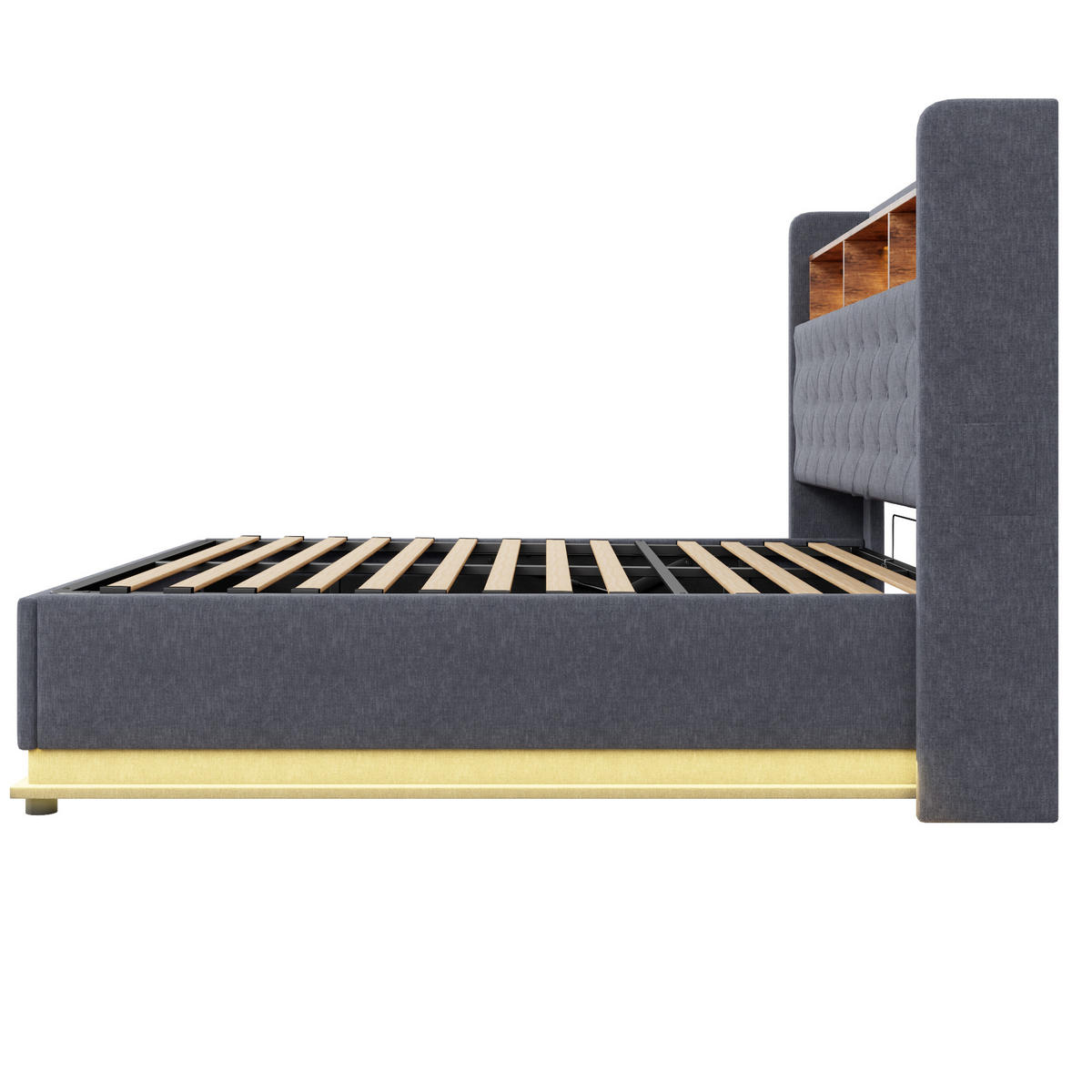 POLSTERBETT LED 160/200 cm grau mit USB-Ladeanschluss und hydraulischem Stauraum - Grau, Textil (160/200cm) - OKWISH