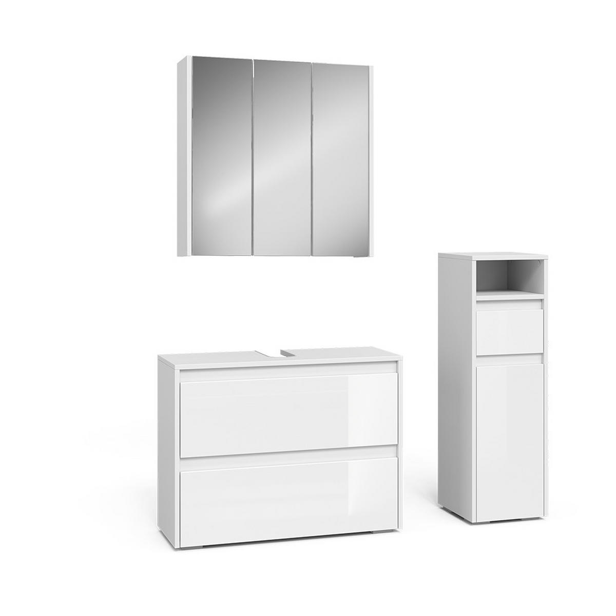 BADMÖBEL-SET Majest Weiß/Weiß Hochglanz 3 Teile - Weiß Hochglanz, Holzwerkstoff (30.2/96.3/30cm) - Vicco