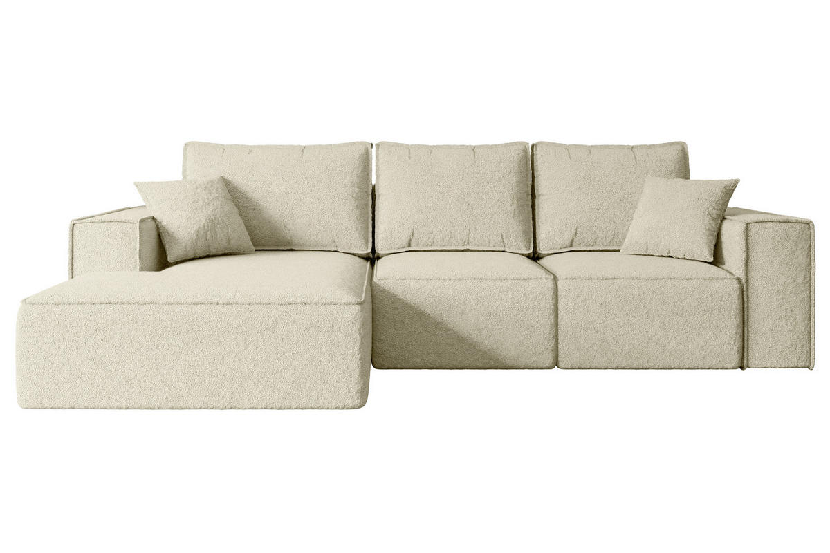 ECKSOFA mit Schlaffunktion und Bettkasten SERRA-L-S - 266x161x87 cm Beige Bouclé - Beige/Schwarz, Holzwerkstoff/Kunststoff (266/161cm) - ALTDECOR