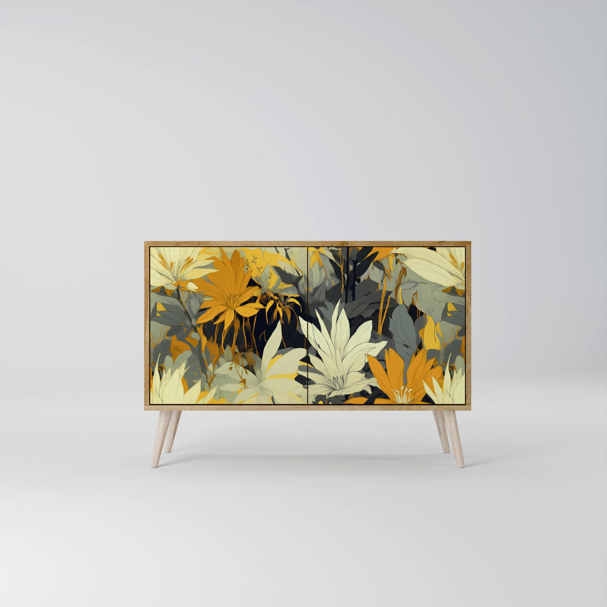 SIDEBOARD SUNKISSED LILY, Eicheneffekt, 111x42x77,5 cm, 2 Türen - Eichefarben/Buchefarben, Holzwerkstoff/Buchenholz (111/77.5/42cm) - SpaceRebels