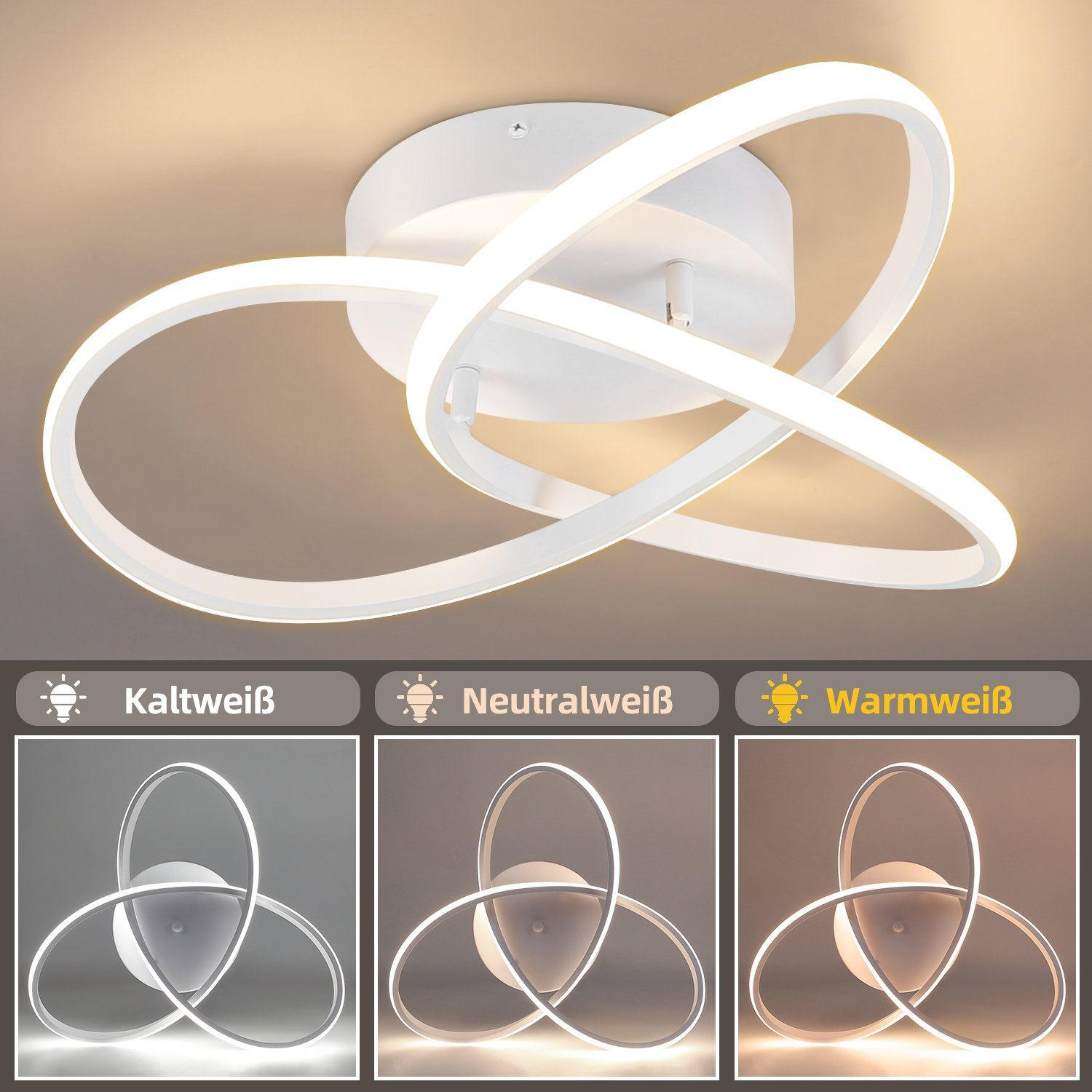 Thumbnail - ZMH Led-Deckenleuchte, Weiß, Metall, Grafikmuster, Rund, G, 14x18x40 cm, Lampen & Leuchten, LED Beleuchtung, LED-Deckenl...